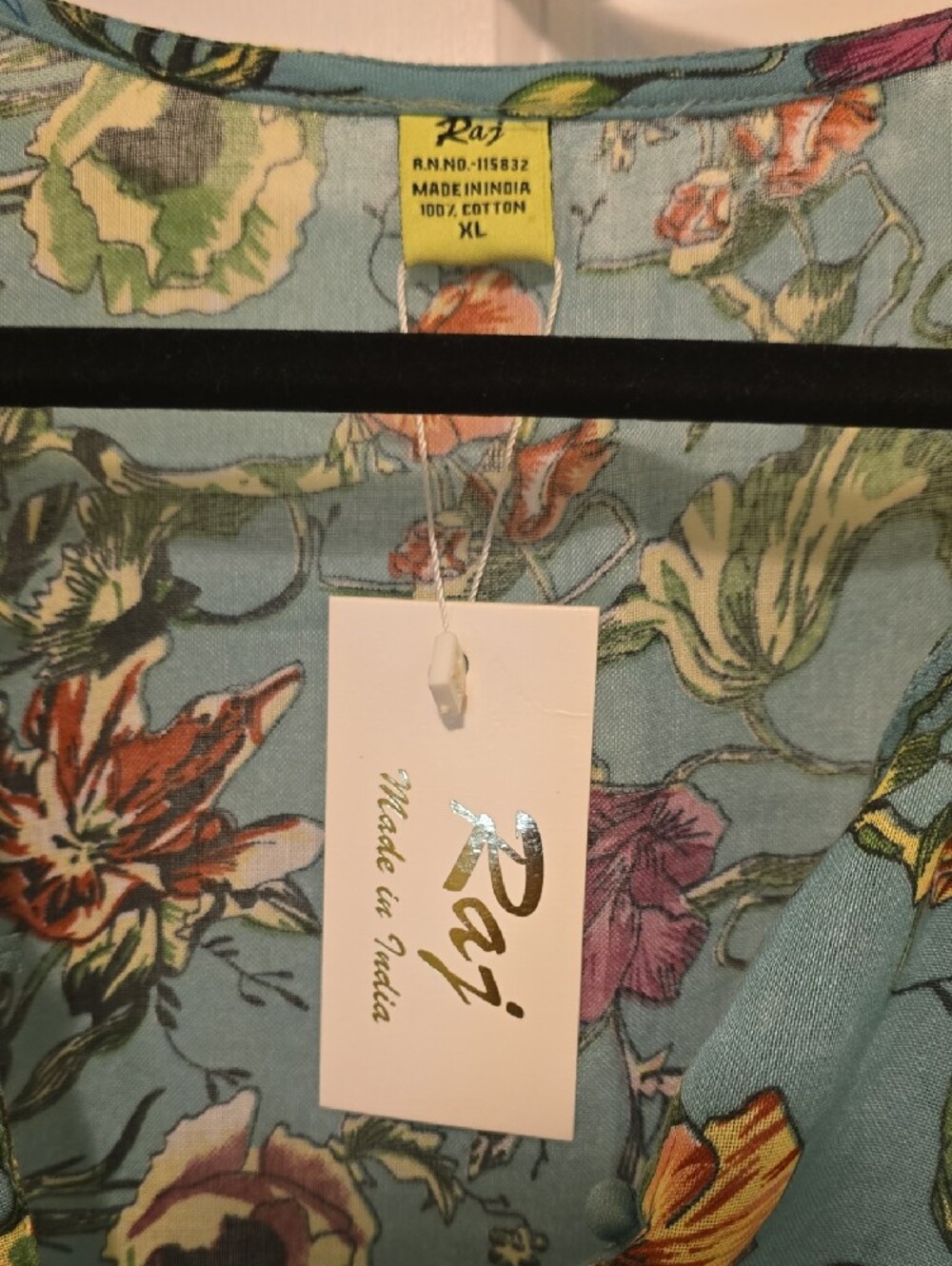 Raj Teal Floral V-Neck Tunic - Picture 2 of 5